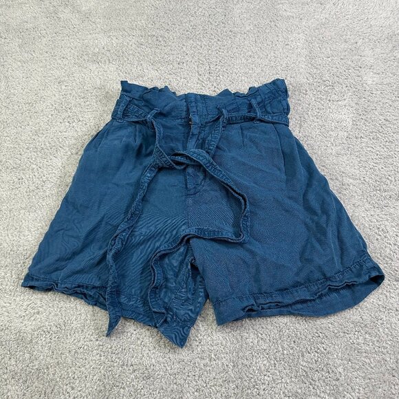 ANTHROPOLOGIE Shorts Womens Size 4 Blue Cotton Tie Paperbag Waist High Rise Rhys - Picture 1 of 10